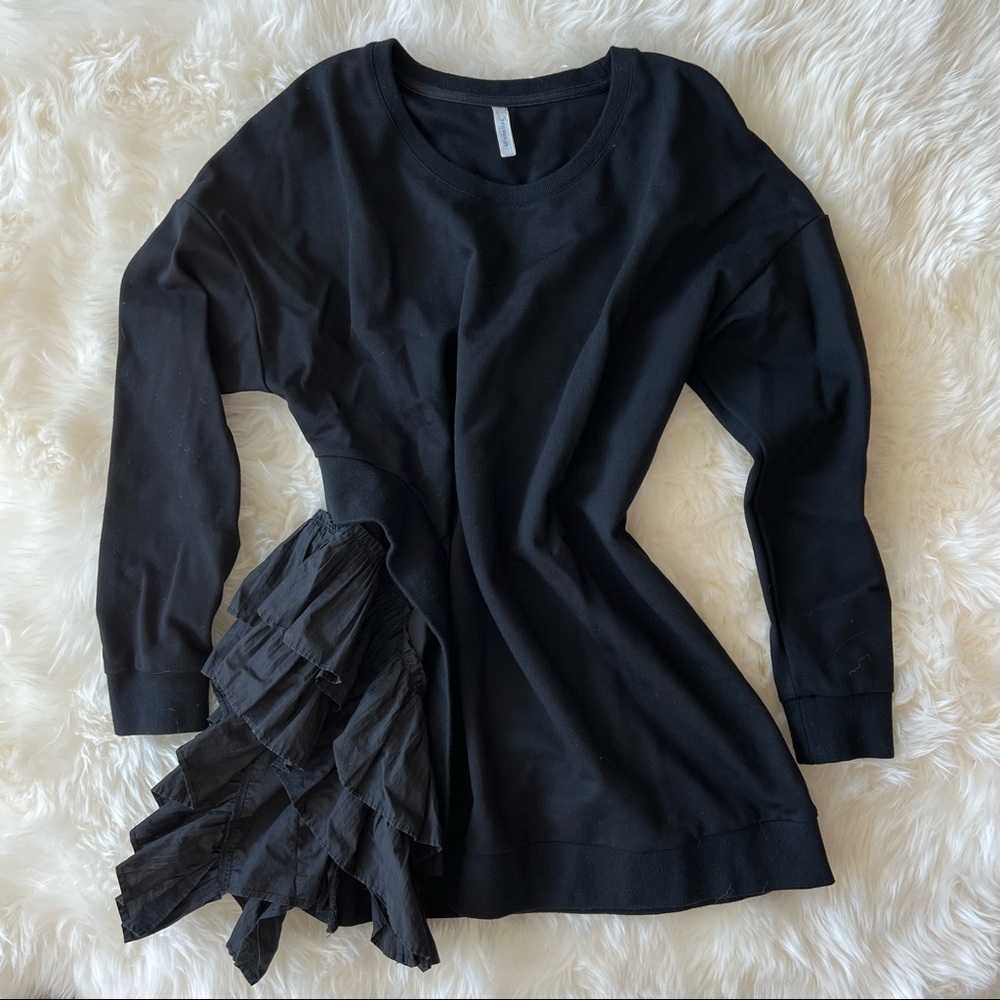 MIXSENSE BLACK COTTON RUFFLE BLOUSE TOP